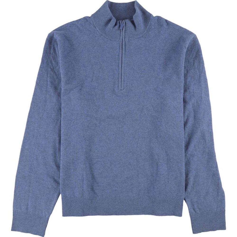Calvin Klein Mens Ribbed Trim Quarter Zip Pullover Sweater, Blue, 2XL, DM